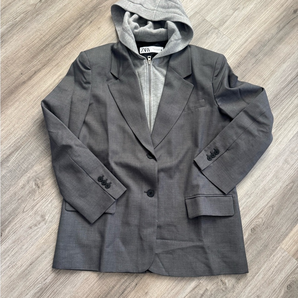 Zara Charcoal Blazer with Attached Hoodie size of medium